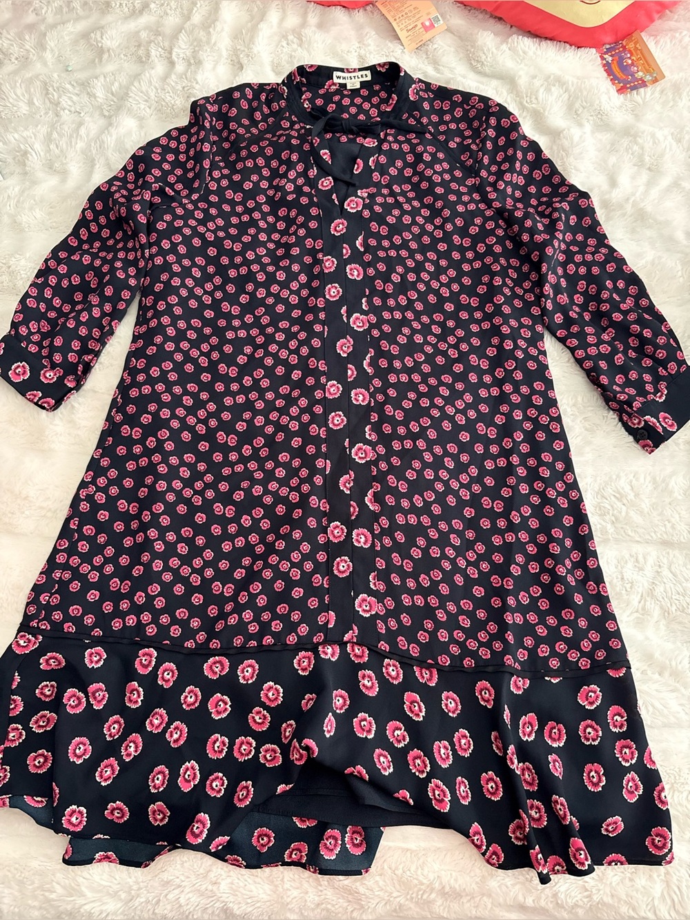 Whistles Navy Dress with Pink Floral Print